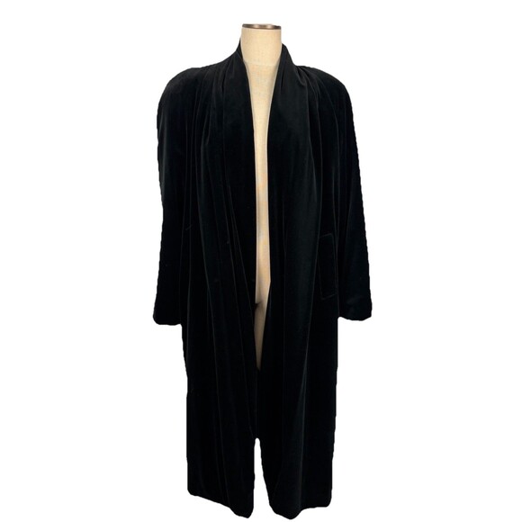 Vintage Black Velvet Long Opera Coat Dress Gothic Evening J S Collections Small - Picture 1 of 12